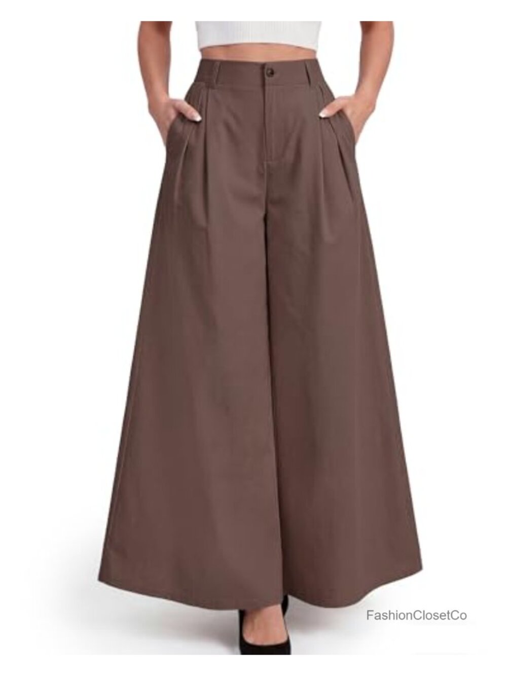 Wide Leg Palazzo Pants High Waisted Pleated Office Summer